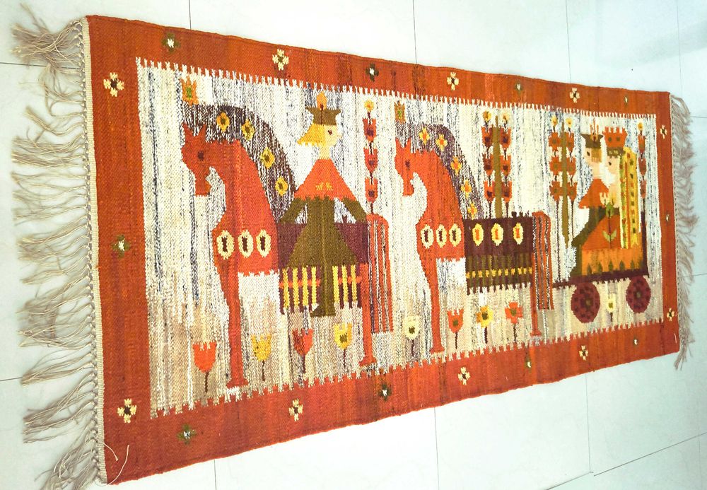 Vintage PRL M.Domańska Cepelia kilim dywan wełna rękodzieło