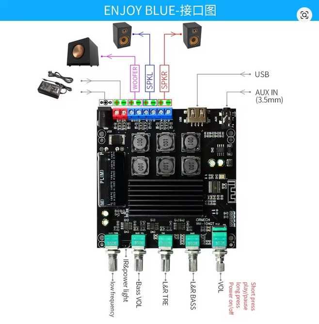 Пiдсилювач 2х50W+100W HiFi Bluetooth 5.1  TPA3116D2