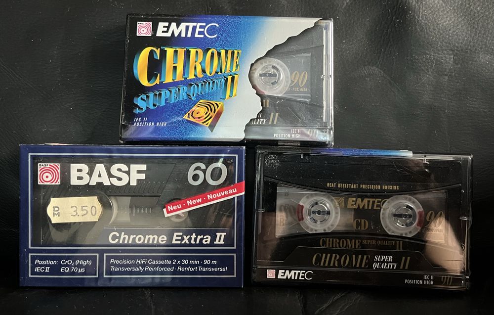 3 Nowe Kasety Magnetofonowe EMTEC Chrome Super Quality II 90 , BASF 60 Chrome Extra II