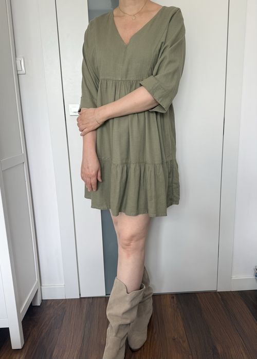 Next krótka sukienka lniana khaki