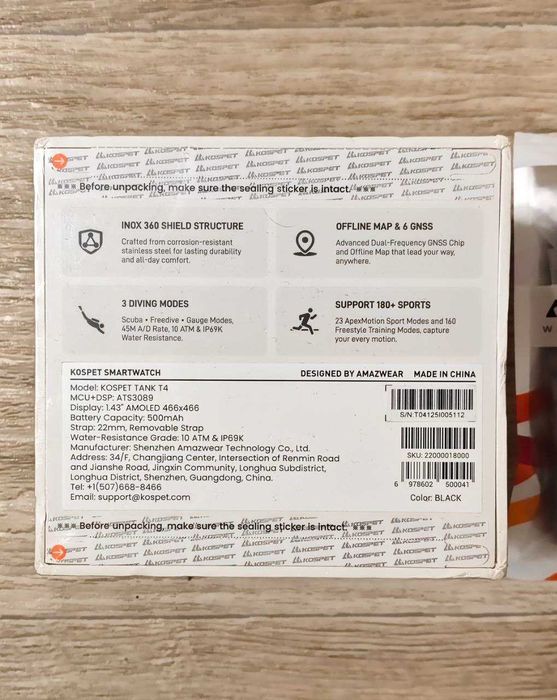 Смарт-годинник KOSPET TANK T4 (Black) + ремінець метал