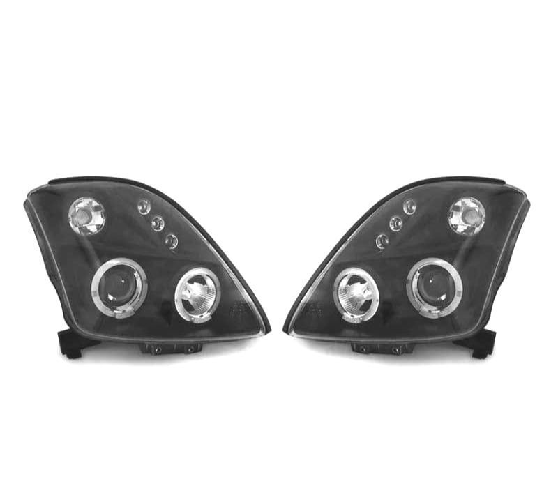 FARÓIS FRONTAIS SUZUKI SWIFT 05-10 ANGEL EYES FUNDO PRETO