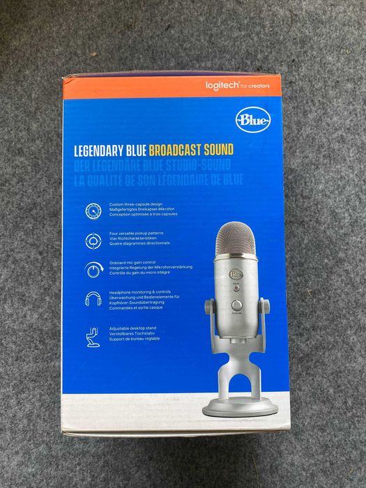 Fabrycznie nowy mikrofon pojemnościowy blueyeti (logitech) srebrny