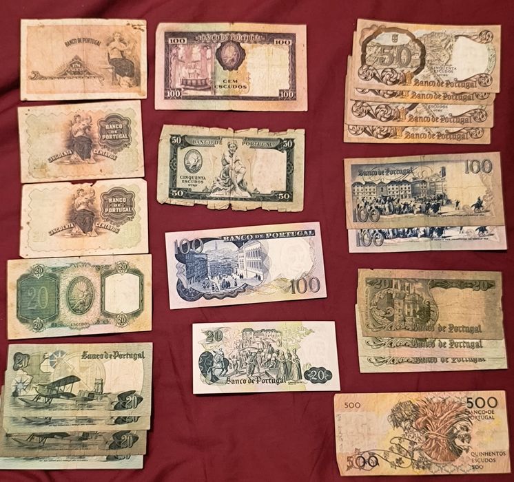 Lote 22 Notas Antigas Banco de Portugal – Escudos – Coleção / Numismát