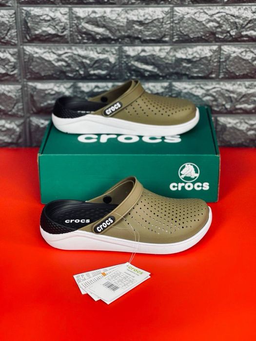 Кроксы мужские / crocs хаки силиконовые / Летняя мужская обувь crocs/  шлепанцы новые в коробке / кроксы мужские