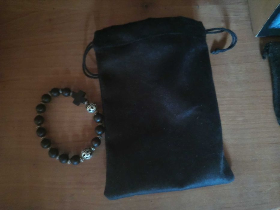 Różaniec bransoleta heban i metal + etui / nowy