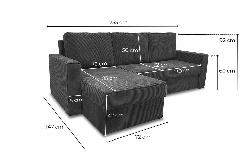 Narożnik Sofia. Rogówka. Sprężyny bonell, 2 pojemniki automat, sztruks