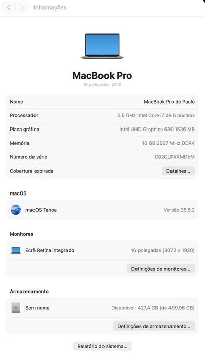MacBook Pro 16" 2019 i7 6-Core | 16GB RAM | SSD 512GB | Radeon Pro 5300M 4GB
