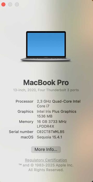 MacBook Pro 13” 2020 i7 16GB RAM 512GB SSD