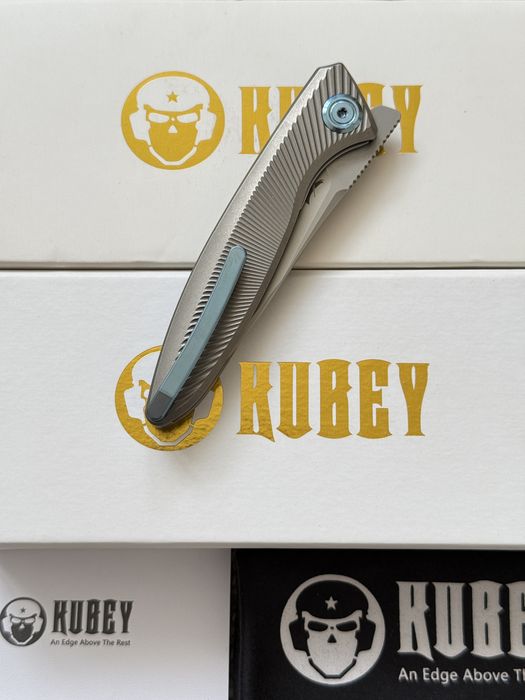 Kubey Pike Liner Lock Gray CPM-20CV Titanium Sand Blasted 6AL4V