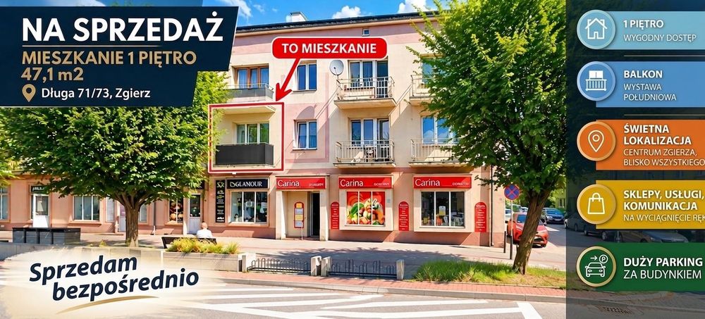 Sprzedam mieszkanie 47,1m2 1 piętro M3 Super lokalizacja Balkon Zgierz Długa