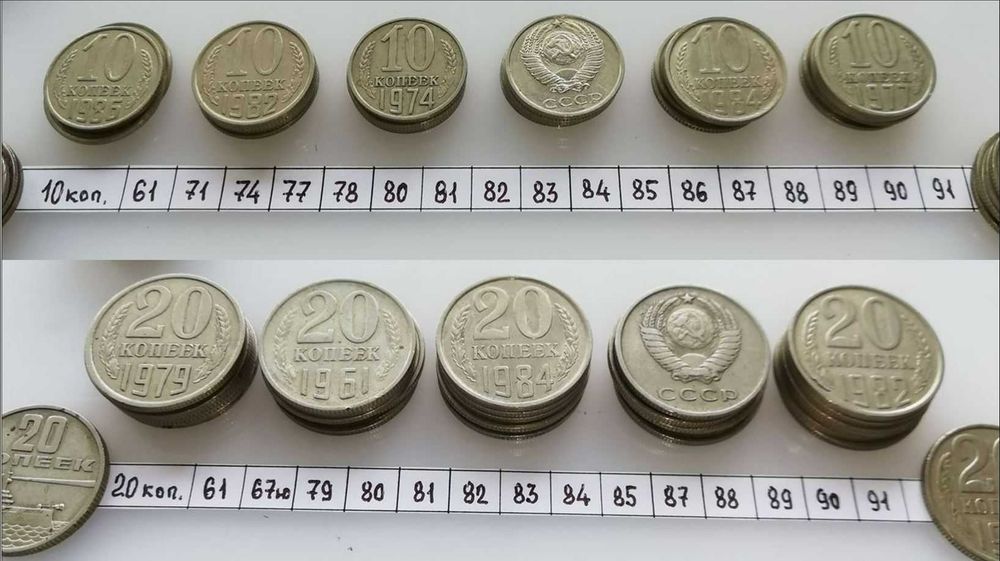 Монеты копейки 1  2  3  5  10  15  20  50 времен СССР