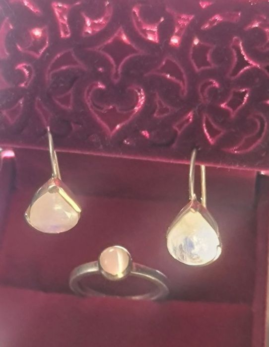 Каблучка кольцо серьги серебро лунный камень адуляр кошачий глаз