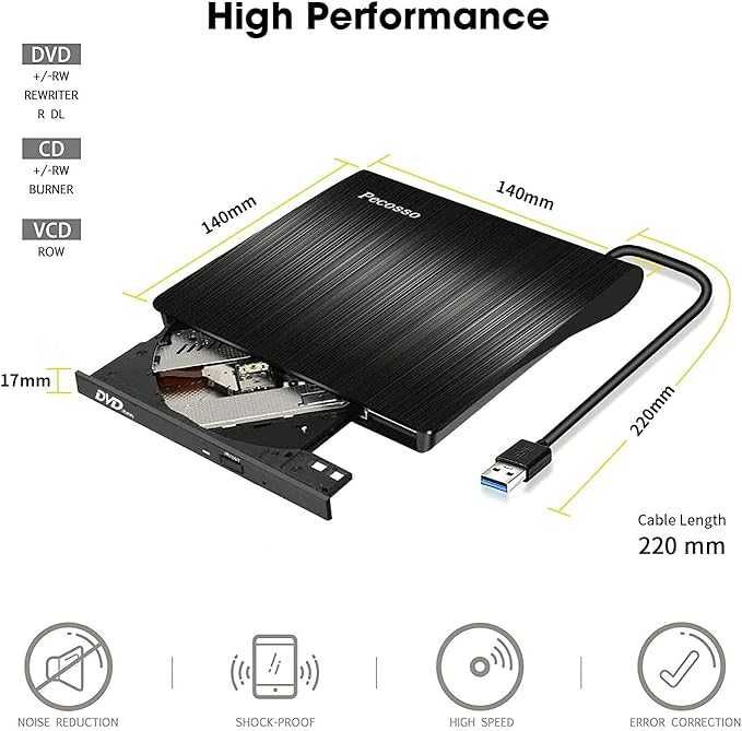 Zewnętrzny napęd CD/DVD USB 3.0, przenośna nagrywarka CD/DVD-RW