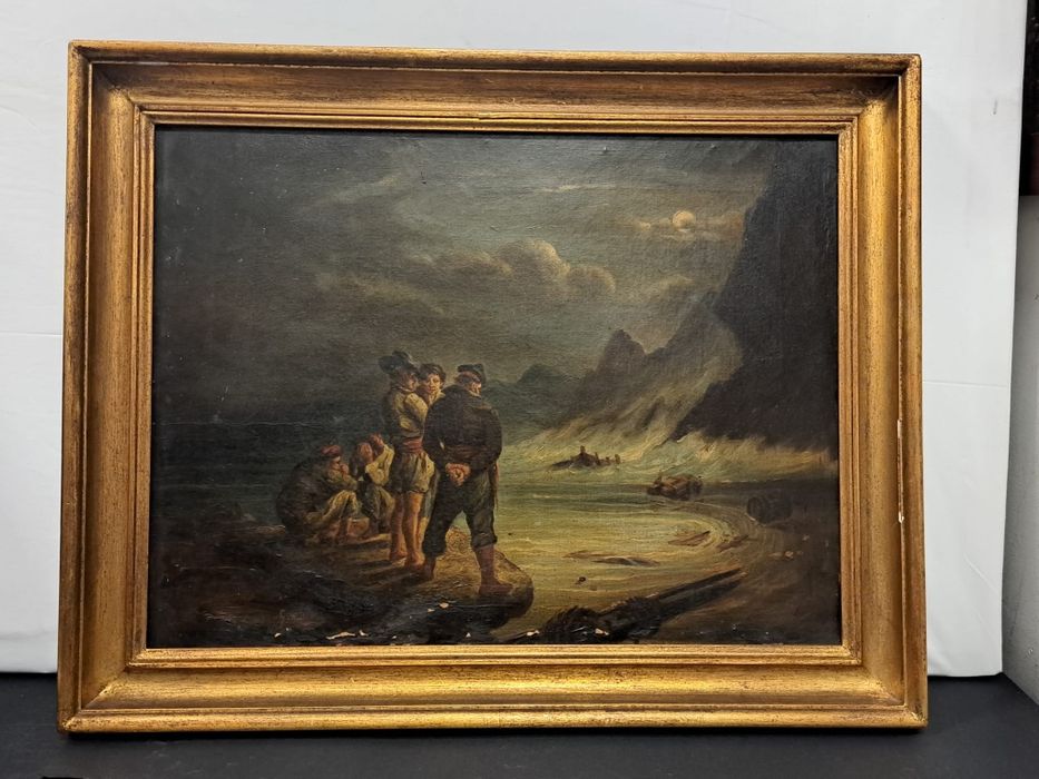 Quadro a óleo com moldura em madeira