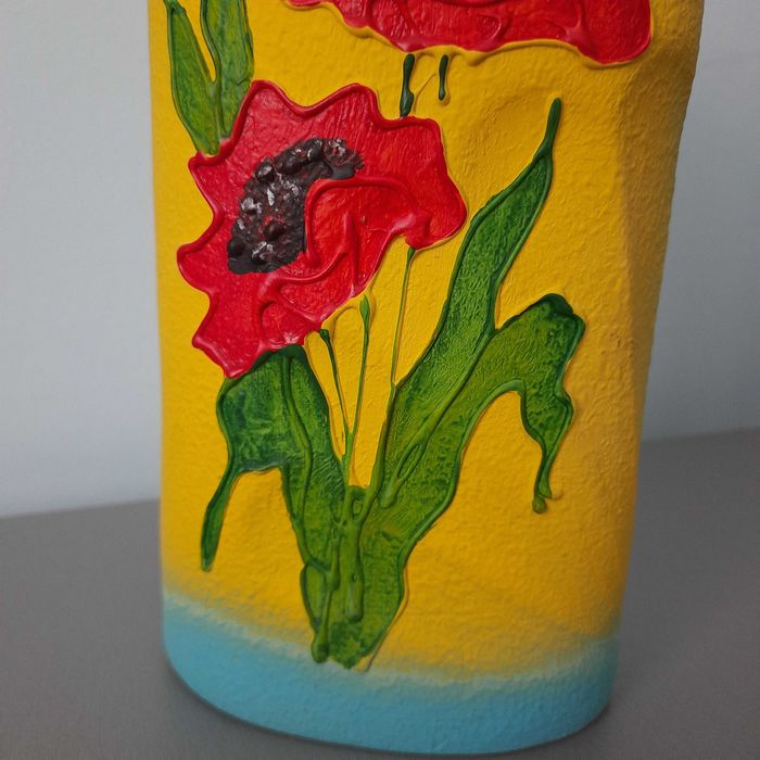 Ваза керамічна з маками жовто синя 31,5см, Вази для квітів 30см