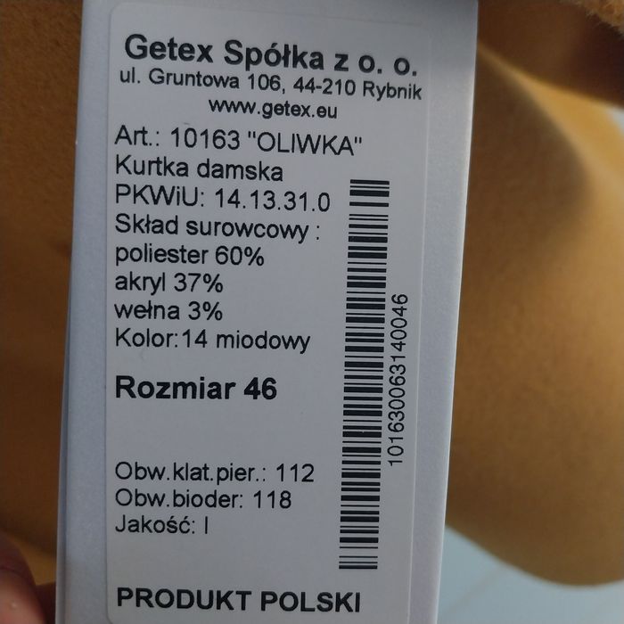 Kurtka płaszcz Getex Oliwka rozm. 46