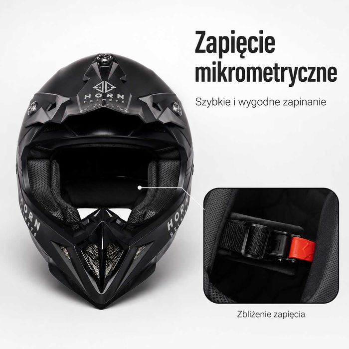 Kask Motocyklowy cross enduro quad Horn H915 czarny mat + gogle ECE 22.06 XS-XL