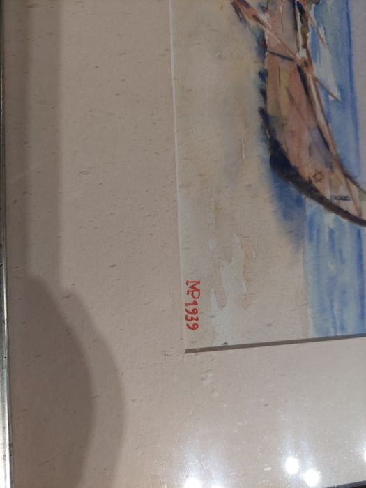 Linda aguarela barcos datada 1939 e assinada pintura quadro