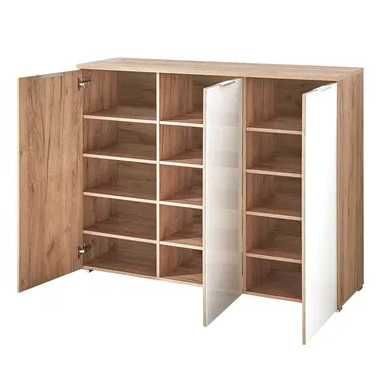 Stylowa komoda lacobel z dębowym blatem - biały front