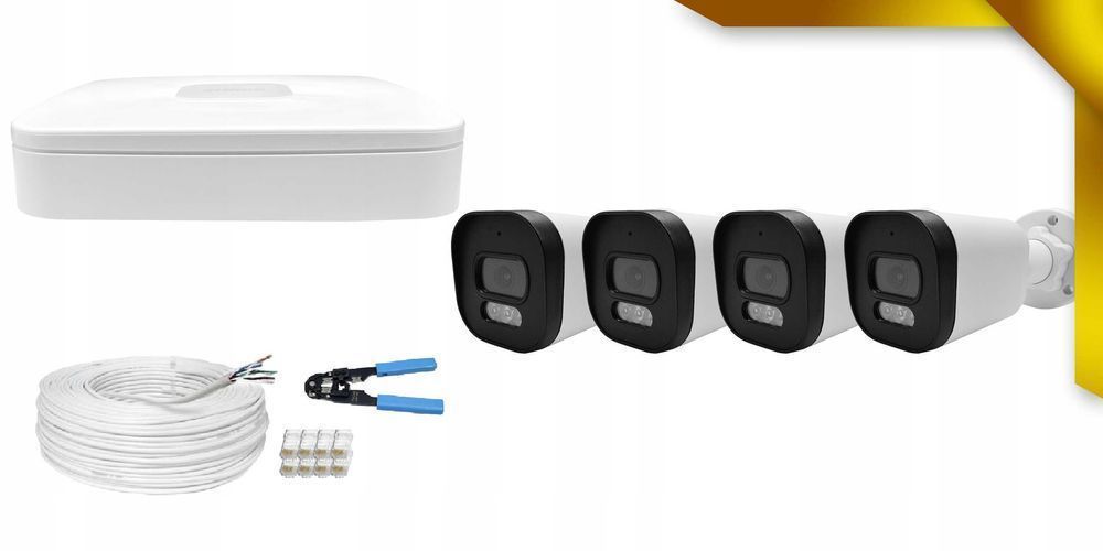 Zestaw monitoring DAHUA IP PoE 4Mpx 4 kamery kolor w nocy dom firma