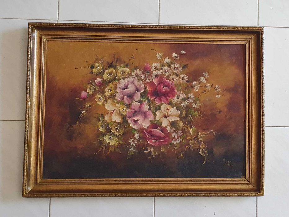 A. Nor. - Pintura Floral original, a óleo, anos 70
