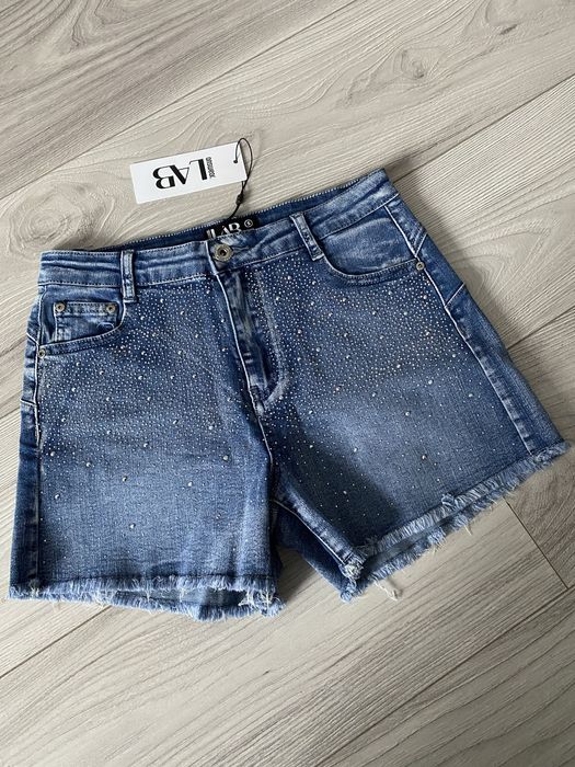 Nowe szorty jwnasowe damskie krotkie spodenki z krysztalkami crystal