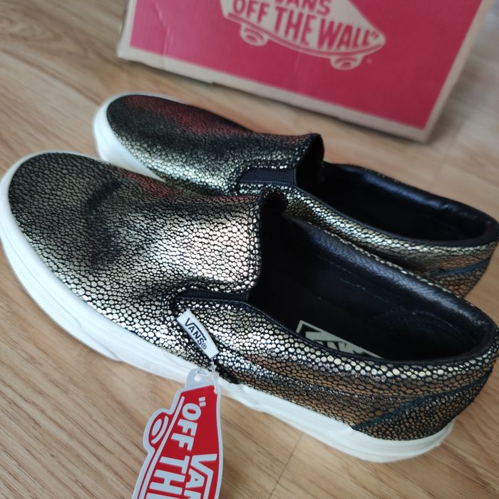 Złote skórzane Vans 36 slip on Gold dots