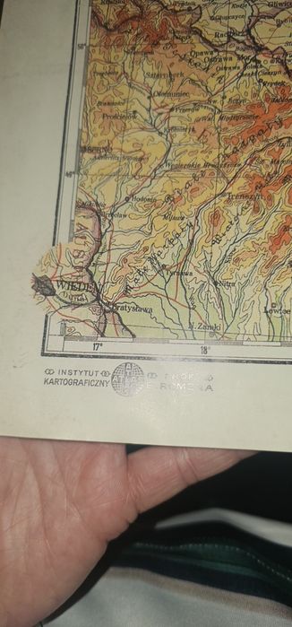 Mapa fizyczna Vintage polski okres około wojenny