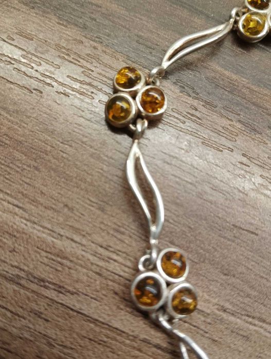 Srebrna bransoletka z bursztynami 925 + gratis