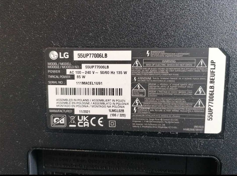 Smart TV LG 55 polegas para peças