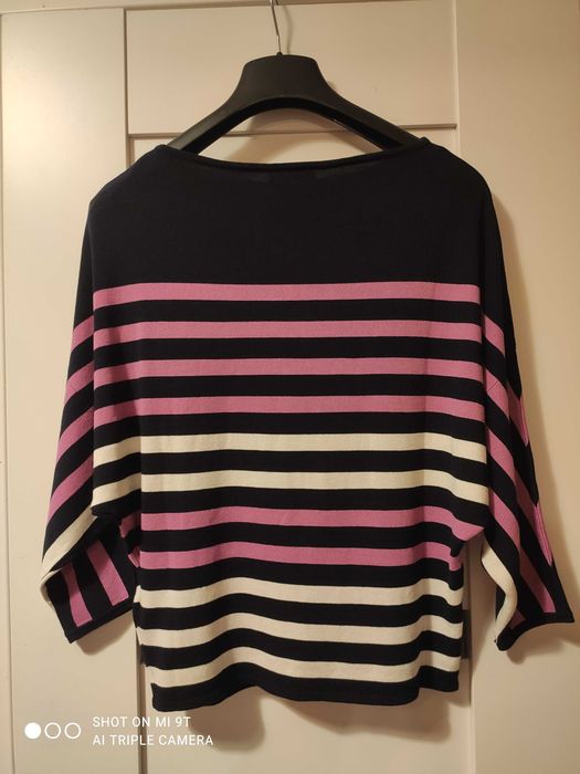 NOWY granatowy sweter nietoperzowy w paski z wiskozy rękawy ¾ Orsay S