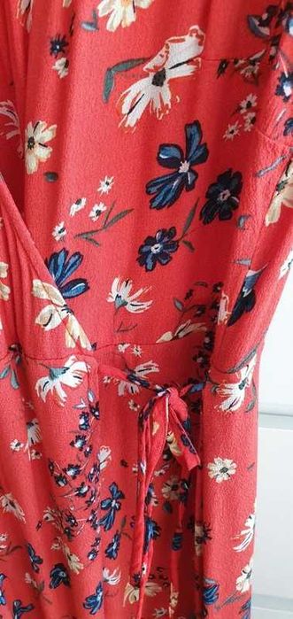 Sukienka kopertowa w kwiaty Czerwona sukienka midi BOHO _ rozmiar 40