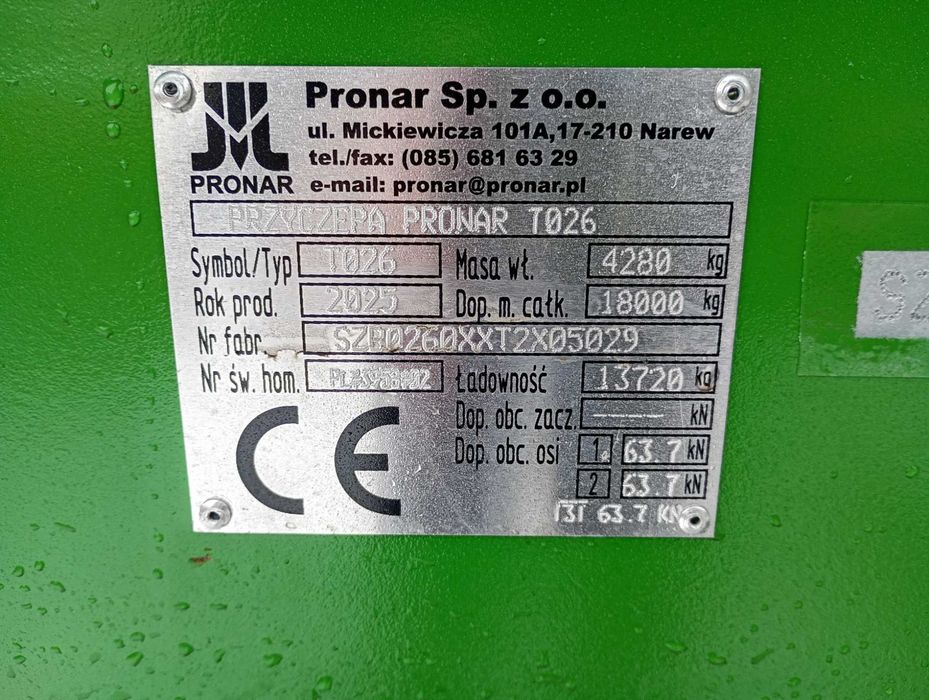 Przyczepa platformowa do bel PRONAR T026, 3 osiowa, rok 2025, PROMOCJA