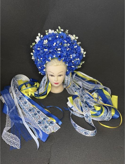 Вінок віночок український жовто синій блакитний колосками голову