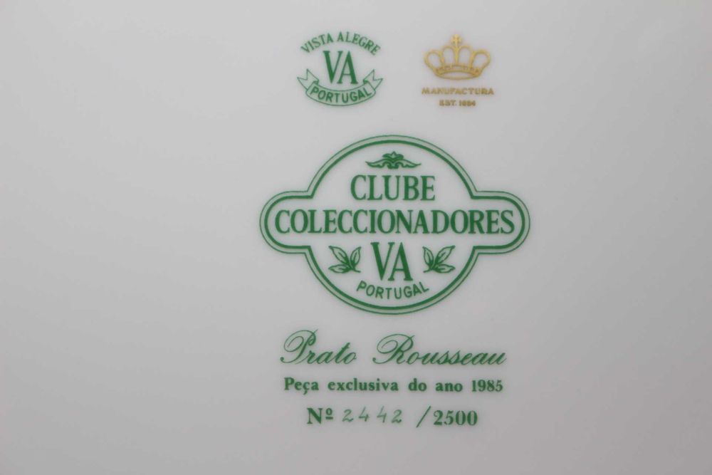 Prato Clube Colecionadores Rousseau Vista Alegre 1985