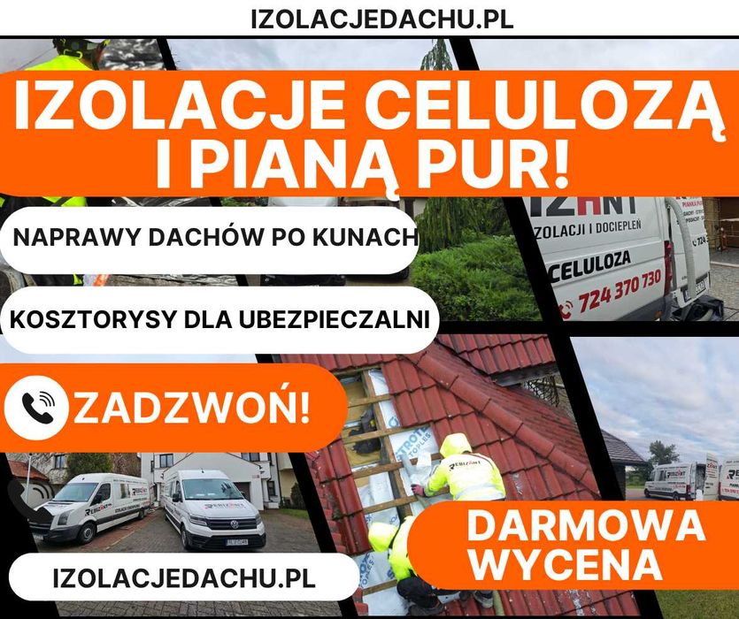 Naprawy Dachów po kunach , kuna na dachu izolacje pianą i Celulozą