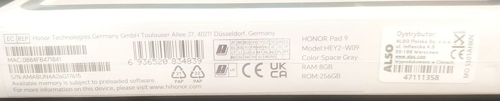 Tablet Honor Pad 9