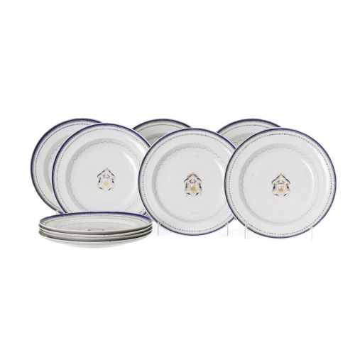 Porcelana oriental - Seis pratos de sopa e quatro ladeiros - Companhia