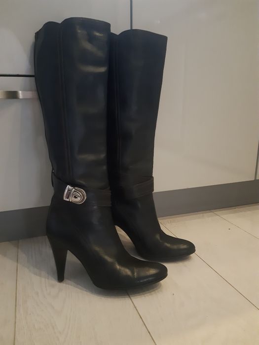 Kozaki na obcasie. Skóra,  Brąz. 38. Made in Italy