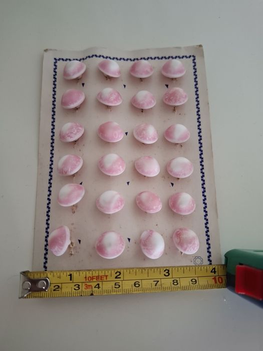 Cartela de Botões Vintage 24 unidades rosa e branco