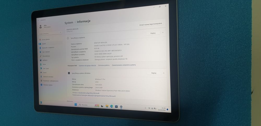 Microsoft Surface GO3 . Procesor 10100Y/8Gb/128Gb/10" SIM LTE