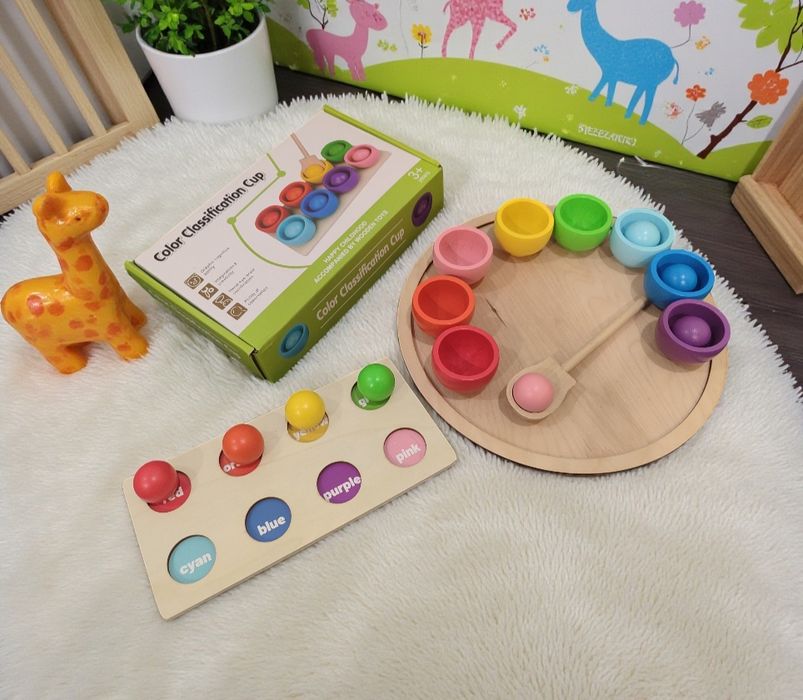 1+ Дерев'яні Монтессорі Сортер пірамідка коробочка  вкладка  райдуга