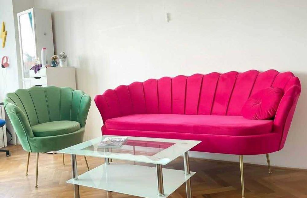 Sofa Muszelka Muszla i Fotel komplet do salonu