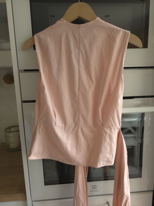 Bluzka bawełniana ZARA wiązana pudrowy róż elegancka