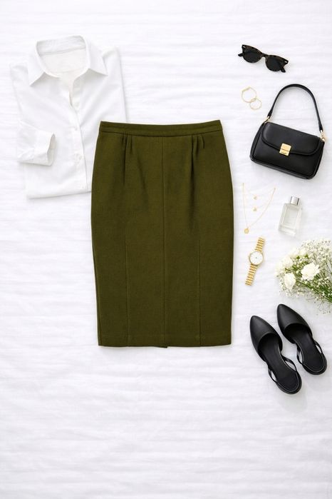 Khaki spódnica midi z wysokim stanem M 38