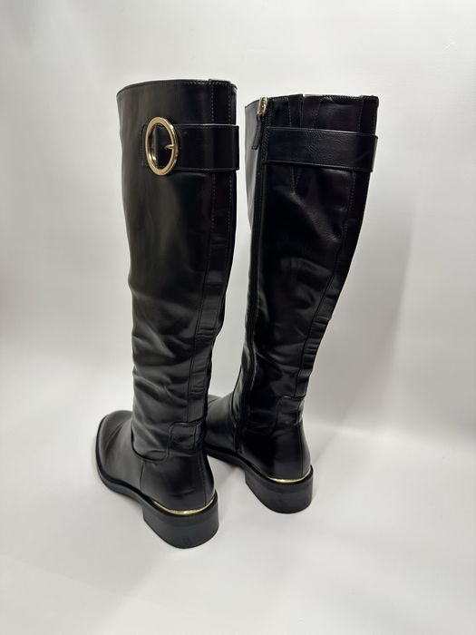 Високі чорні ботинки зі штучної шкіри без каблука, розмір 37, б/у