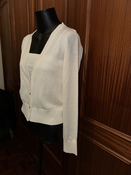 Conjunto top e casaco malha bege Nikkie novo XS