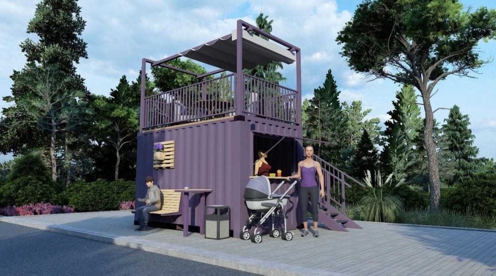 Kontener gastronomiczny RÓŻOWY z antresolą (2)