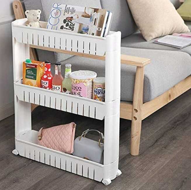 Полка,полиця на колесах, біла,поличка для ванної та кухні на колесах